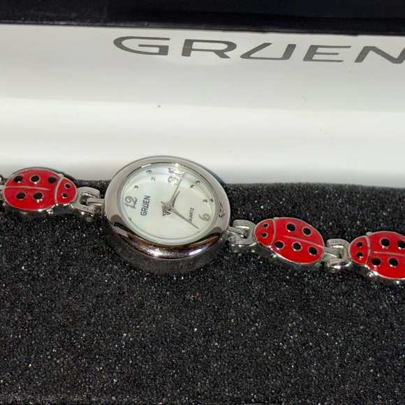 Gruen Red and Gold Enamel Lady Bug Watch Bracelet - Picture 9 of 14